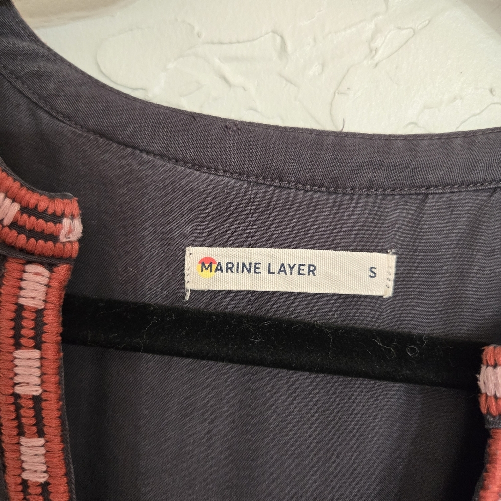 Marine Layer Gray Pink Embroidered Tiered Babydoll Dress - Picture 10 of 12